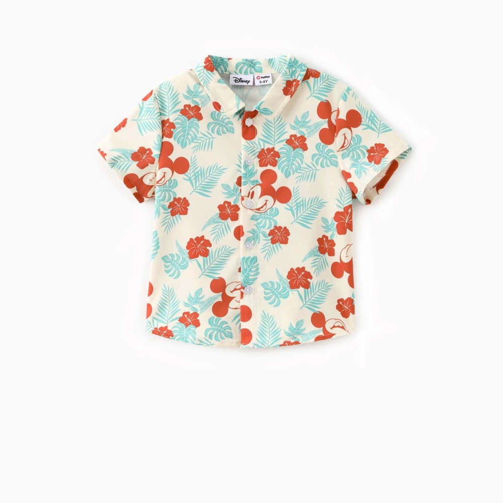 Disney Cream and Orange Button Down Shirt Floral Print